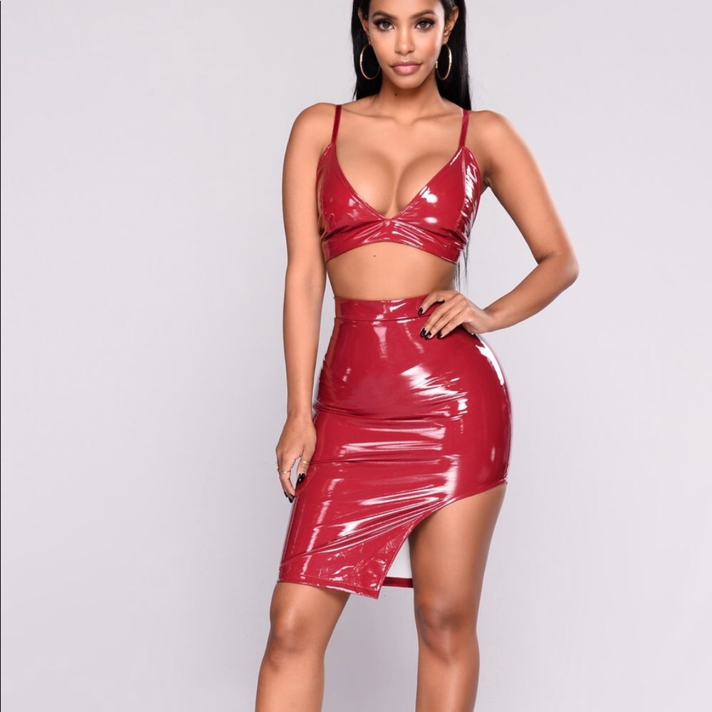 Fashion Nova latex 2 piece- worn once!! Size small